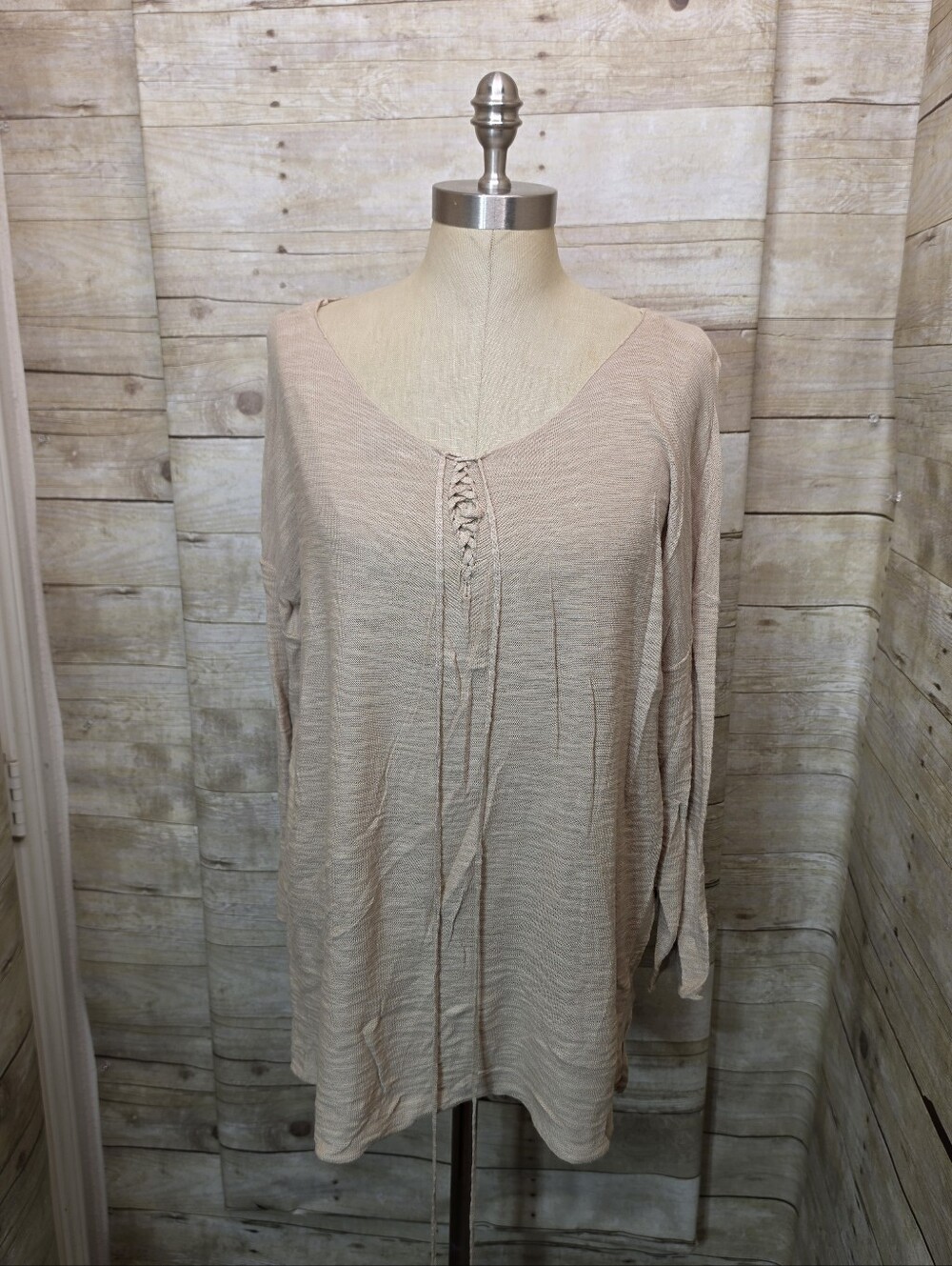 Joseph Light Beige Long Sleeve Braided V-Neck Tunic